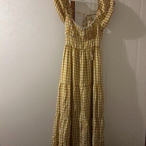 Yellow Gingham Midi Dress